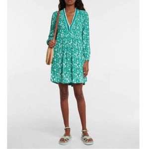 Poupette St. Barth Teal Floral Long Sleeve Dress
